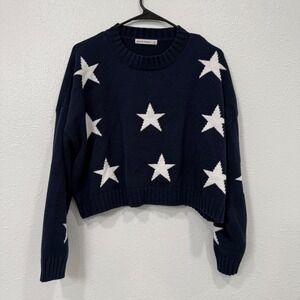 Moon & Madison Navy Blue White Star Knit Sweater XL Cropped Cozy